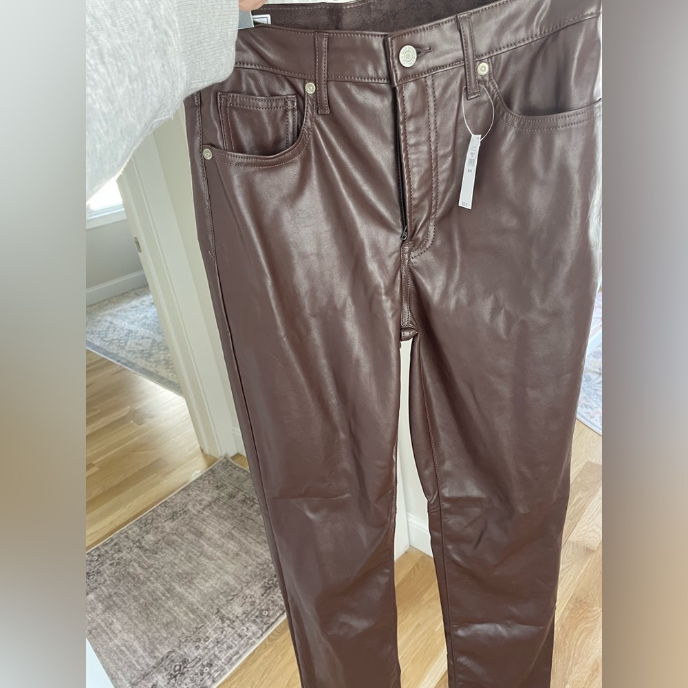 GAP Slim Straight Faux Leather Jeans in Dark Brown